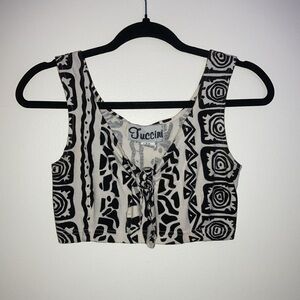 Vintage Tuccini Italy Printed Crop Top Bow Knot Beach Tank Blouse 80s 90s